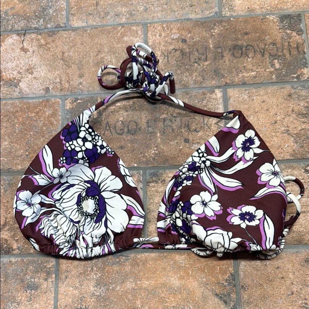 Express Floral Bikini Top in Brown and White
